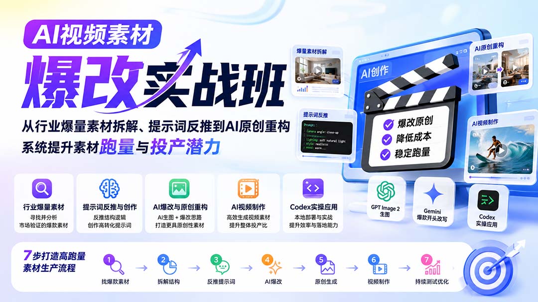 AI视频素材爆改实战班-更新8月：从行业爆量素材拆解、提示词反推到AI原创重构，系统提升素材跑量与投产潜力采购|汽车产业|汽车配件|机加工企业家交流社群中心