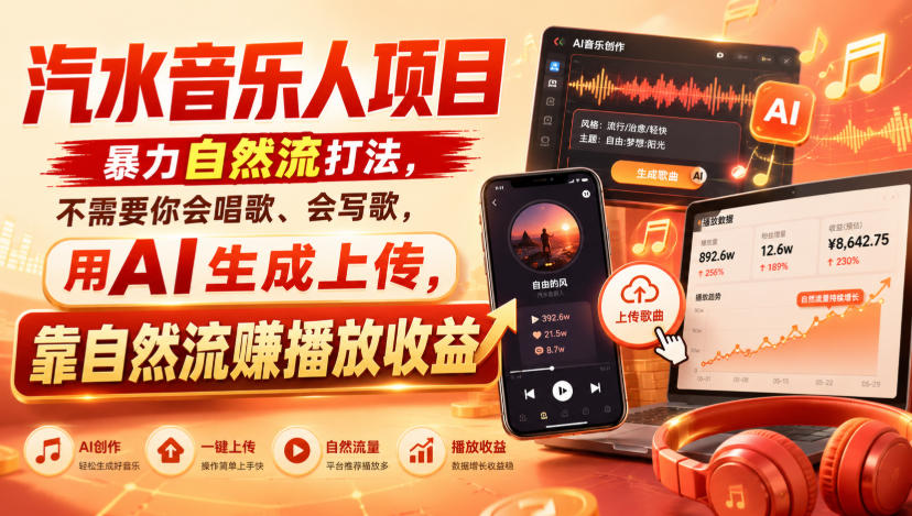 汽水音乐人项目，暴力自然流打法，不需要你会唱歌、会写歌，用AI生成上传，靠自然流賺播放收益采购|汽车产业|汽车配件|机加工企业家交流社群中心