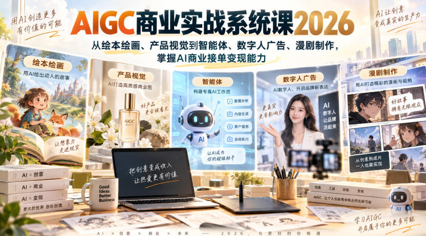 AIGC商业实战系统课2026，从绘本绘画、产品视觉到智能体、数字人广告、漫剧制作，掌握AI商业接单变现能力采购|汽车产业|汽车配件|机加工企业家交流社群中心
