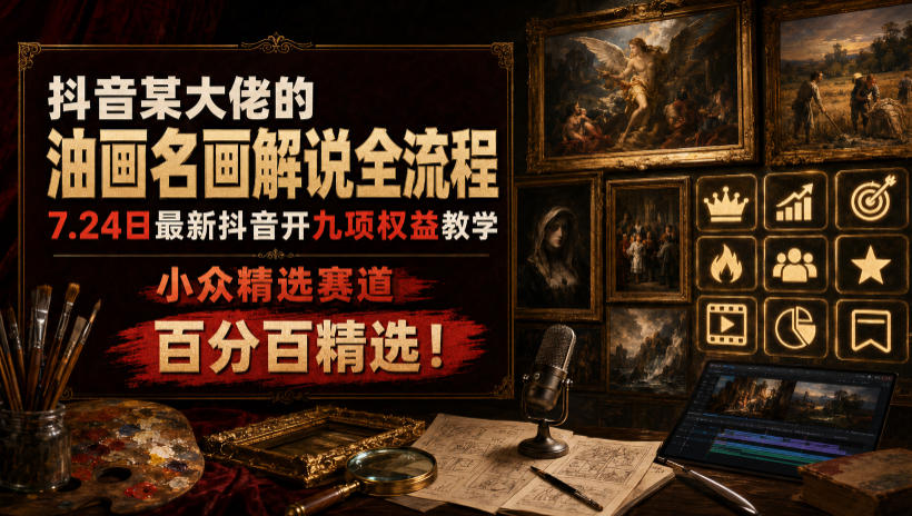 抖音某大佬的油画名画解说全流程，7.24日最新抖音开九项权益教学，小众精选赛道，百分百精选！采购|汽车产业|汽车配件|机加工企业家交流社群中心