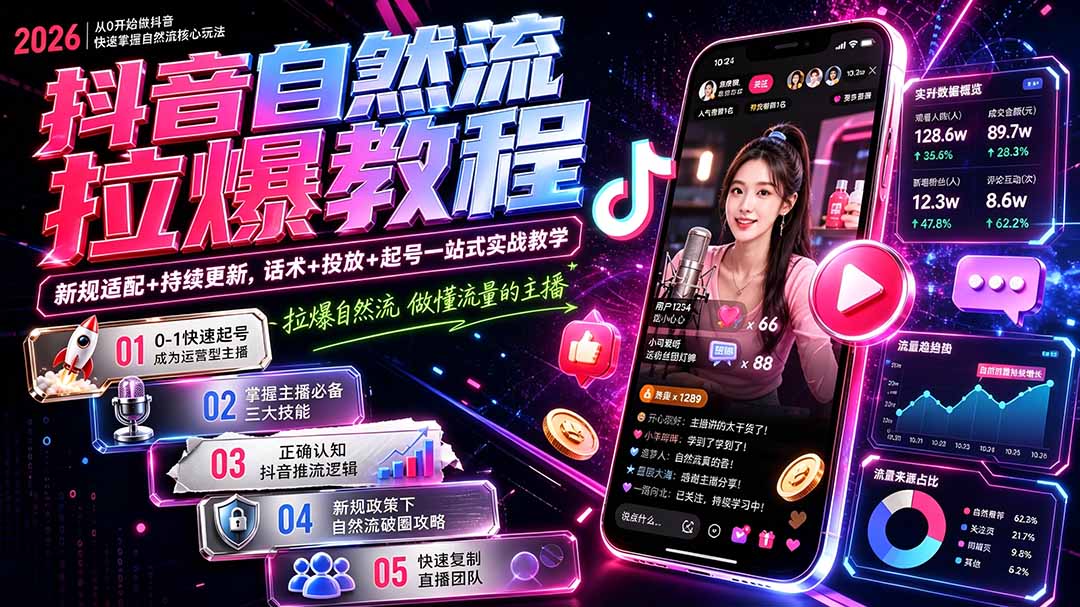 抖音自然流拉爆教程-更新7月：做懂流量的主播，新规适配+持续更新，话术+投放+起号一站式实战教学采购|汽车产业|汽车配件|机加工企业家交流社群中心