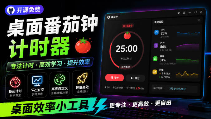 仅1.16MB,开源极简的桌面时钟、番茄钟计时器,还支持系统监控显示,桌面效率小工具Catime采购|汽车产业|汽车配件|机加工企业家交流社群中心