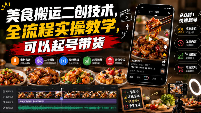 美食搬运二创技术,全流程实操教学,可以起号带货采购|汽车产业|汽车配件|机加工企业家交流社群中心