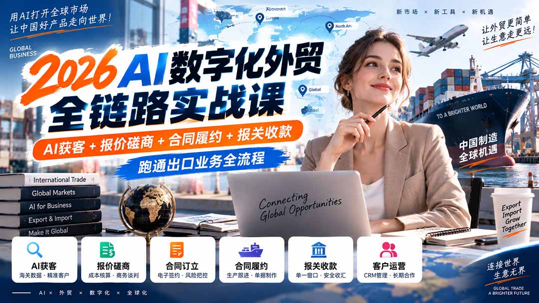 2026AI数字化外贸全链路实战课:AI获客+报价磋商+合同履约+报关收款,跑通出口业务全流程采购|汽车产业|汽车配件|机加工企业家交流社群中心