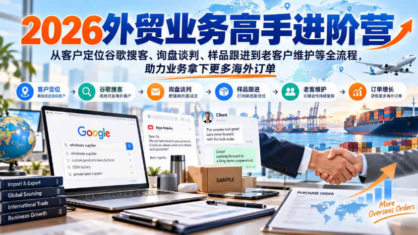 2026外贸业务高手进阶营，从客户定位谷歌搜客、询盘谈判、样品跟进到老客户维护等全流程，助力业务拿下更多海外订单采购|汽车产业|汽车配件|机加工企业家交流社群中心