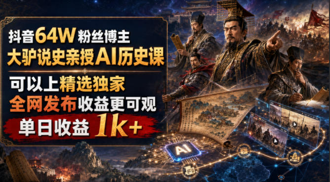 抖音64W粉丝博主大驴说史亲授AI历史课，可以上精选独家，全网发布收益更可观，单日收益1k+(更新)采购|汽车产业|汽车配件|机加工企业家交流社群中心