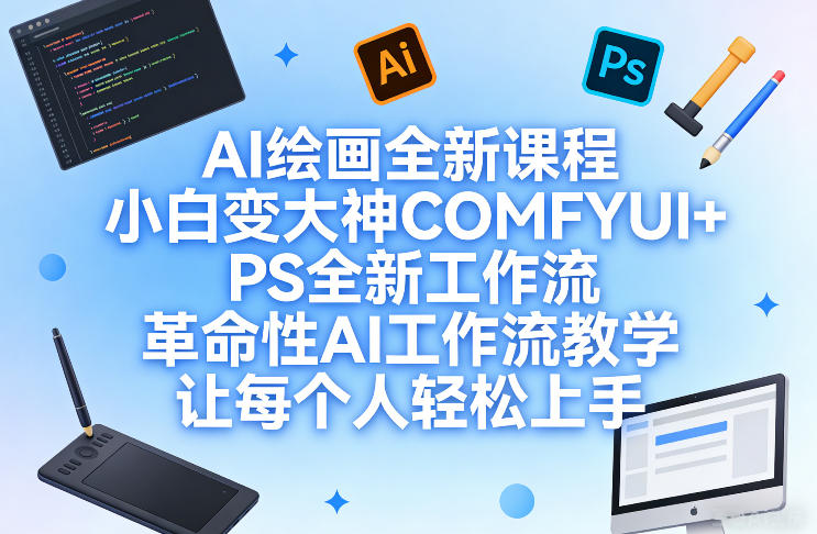 AI绘画全新课程，小白变大神COMFYUI+PS全新工作流，革命性AI工作流教学，让每个人轻松上手采购|汽车产业|汽车配件|机加工蚂蚁智酷企业交流社群中心