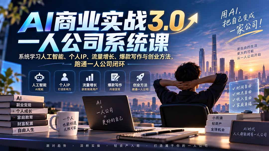 AI商业实战3.0一人公司系统课:系统学习人工智能、个人IP、流量增长、爆款写作与创业方法,跑通一人公司闭环采购|汽车产业|汽车配件|机加工企业家交流社群中心