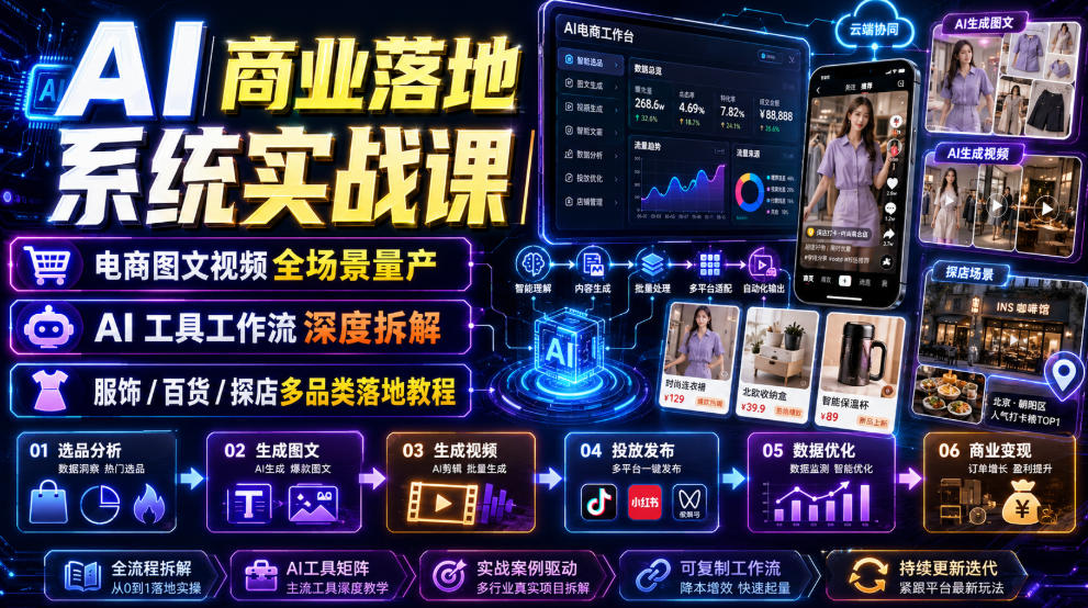 AI商业落地系统实战课|电商图文视频全场景量产・AI工具工作流深度拆解・服饰/百货/探店多品类落地教程采购|汽车产业|汽车配件|机加工企业家交流社群中心