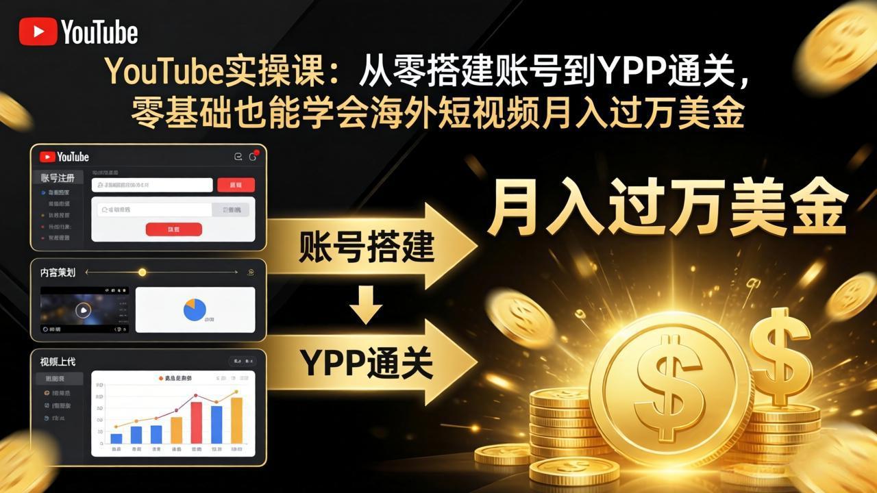 YouTube实操课:从零搭建账号到YPP通关,零基础也能学会海外短视频月入过万美金采购|汽车产业|汽车配件|机加工企业家交流社群中心
