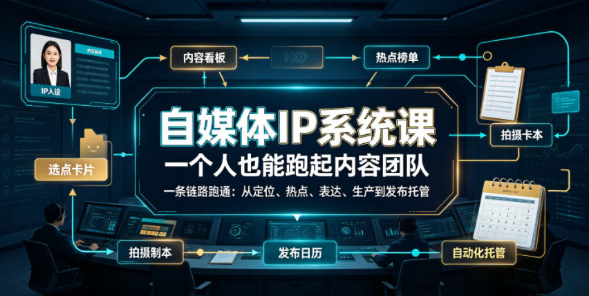 自媒体IP系统课，一个人也能跑起内容团队，一条链路跑通，从定位、热点、表达、生产到发布托管采购|汽车产业|汽车配件|机加工企业家交流社群中心