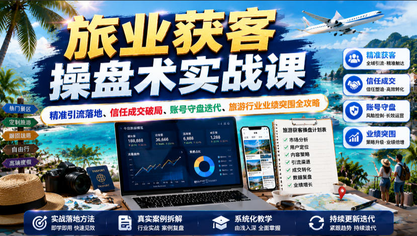 旅业获客操盘术实战课|精准引流落地、信任成交破局、账号守盘迭代、旅游行业业绩突围全攻略采购|汽车产业|汽车配件|机加工企业家交流社群中心