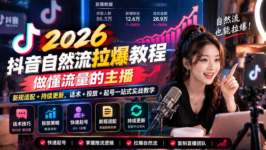 抖音自然流拉爆教程-更新1023：做懂流量的主播，新规适配+持续更新，话术+投放+起号一站式实战教学采购|汽车产业|汽车配件|机加工企业家交流社群中心