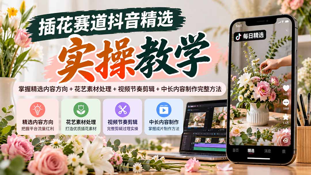 插花赛道抖音精选实操教学:掌握精选内容方向+花艺素材处理+视频节奏剪辑+中长内容制作完整方法采购|汽车产业|汽车配件|机加工企业家交流社群中心