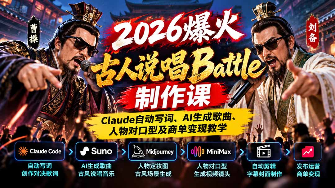 2026爆火古人说唱Battle制作课：Claude自动写词、AI生成歌曲、人物对口型及商单变现教学采购|汽车产业|汽车配件|机加工企业家交流社群中心