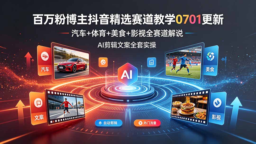 百万粉博主抖音精选赛道教学-0701更新,汽车+体育+美食+影视全赛道解说,AI剪辑文案全套实操采购|汽车产业|汽车配件|机加工企业家交流社群中心