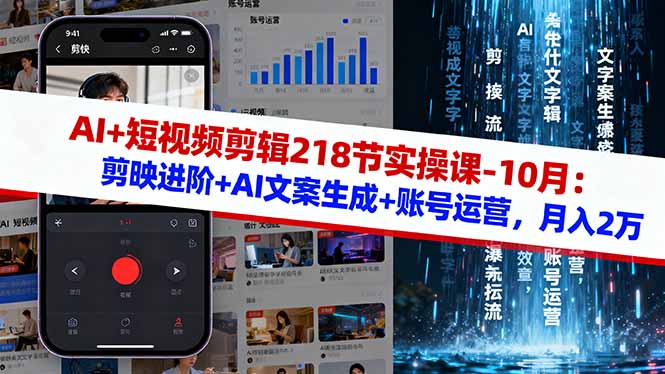 AI+短视频剪辑218节实操课-10月:剪映进阶+AI文案生成+账号运营,月入2万采购|汽车产业|汽车配件|机加工蚂蚁智酷企业交流社群中心