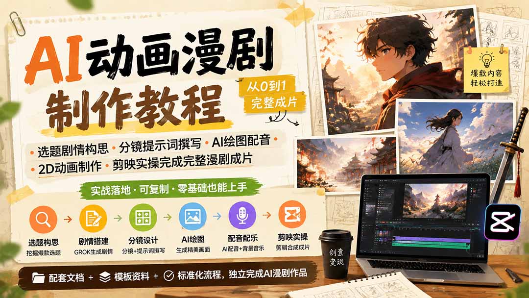 AI动画漫剧制作教程｜选题剧情构思·分镜提示词撰写·AI绘图配音·2D动画制作·剪映实操完成完整漫剧成片采购|汽车产业|汽车配件|机加工企业家交流社群中心