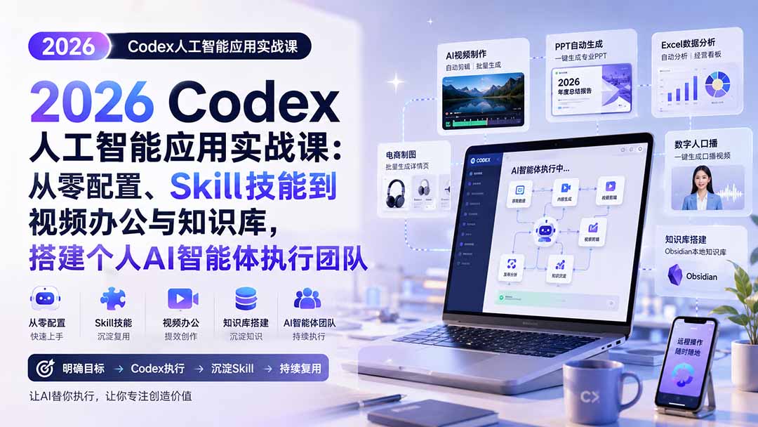 2026 Codex人工智能应用实战课:从零配置、Skill技能到视频办公与知识库,搭建个人AI智能体执行团队采购|汽车产业|汽车配件|机加工企业家交流社群中心