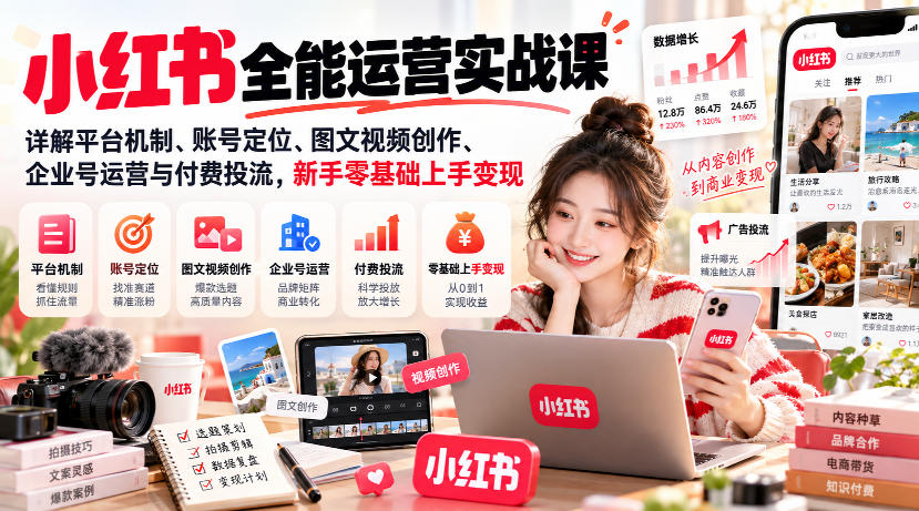 小红书全能运营实战课，详解平台机制、账号定位、图文视频创作、企业号运营与付费投流，新手零基础上手变现采购|汽车产业|汽车配件|机加工企业家交流社群中心