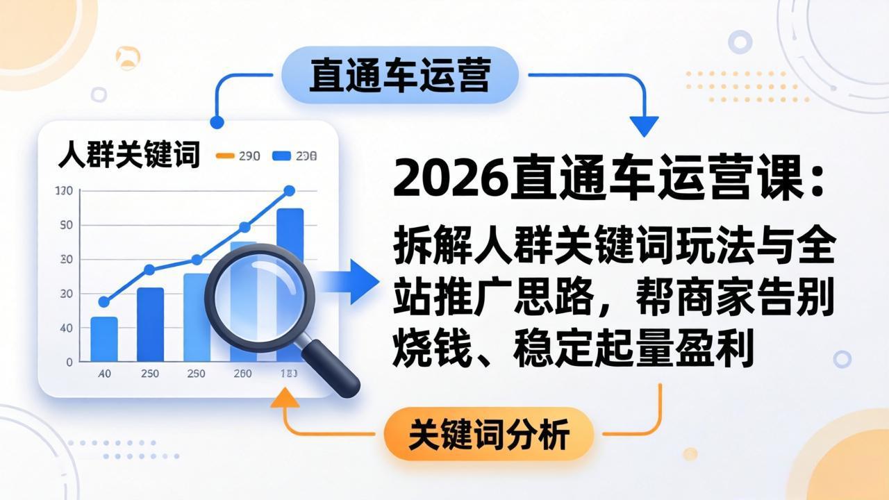 2026直通车运营课:拆解人群关键词玩法与全站推广思路,帮商家告别烧钱、稳定起量盈利采购|汽车产业|汽车配件|机加工企业家交流社群中心
