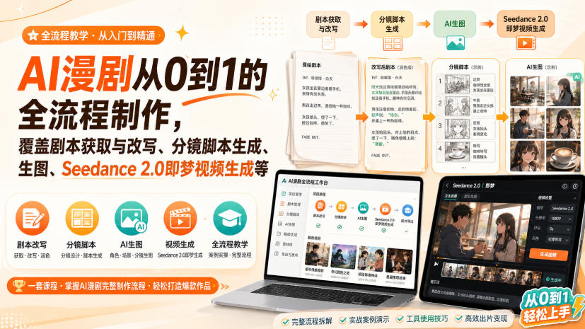 AI漫剧从0到1的全流程制作，覆盖剧本获取与改写、分镜脚本生成、角色场景生图与三视图、Seedance 2.0即梦视频生成(PDF版)采购|汽车产业|汽车配件|机加工企业家交流社群中心