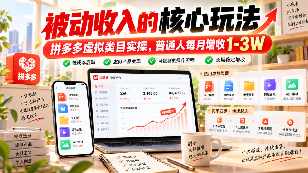 被动收入的核心玩法，拼多多虚拟类目实操，普通人每月增收1-3W【揭秘】采购|汽车产业|汽车配件|机加工企业家交流社群中心