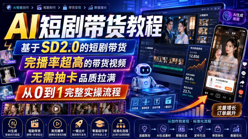 AI短剧带货教程，基于SD2.0的短剧带货，完播率超高的带货视频，无需抽卡品质拉满，从0到1完整实操流程采购|汽车产业|汽车配件|机加工企业家交流社群中心