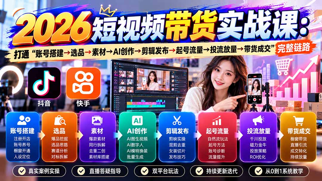 2026短视频带货实战课9月:打通“账号搭建→选品→素材→AI创作→剪辑发布→起号流量→投流放量→带货成交”完整链路采购|汽车产业|汽车配件|机加工企业家交流社群中心