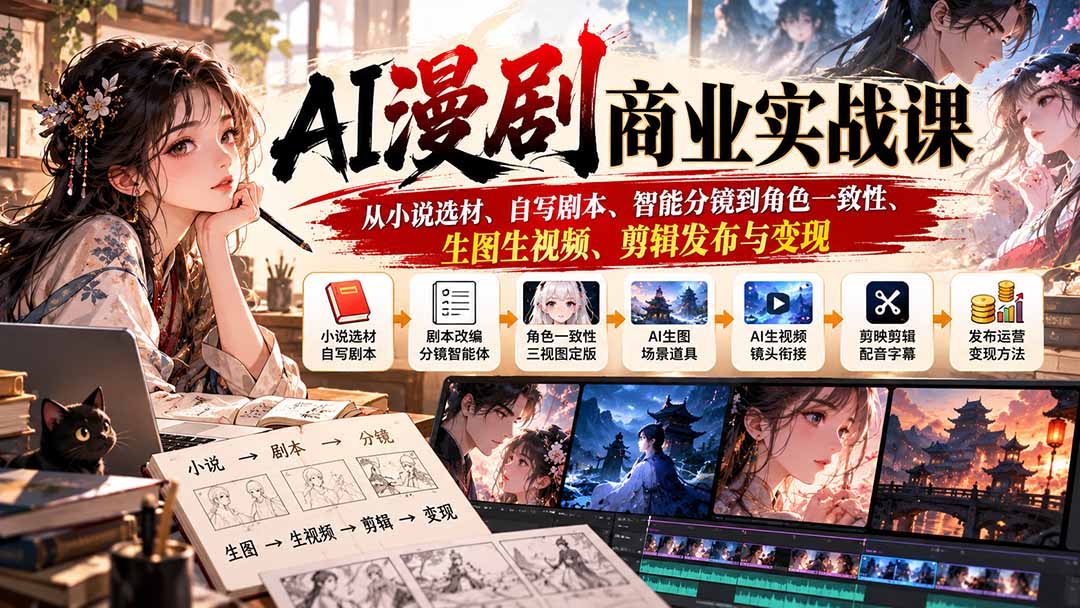 AI漫剧商业实战课:从小说选材、自写剧本、智能分镜到角色一致性、生图生视频、剪辑发布与变现采购|汽车产业|汽车配件|机加工企业家交流社群中心