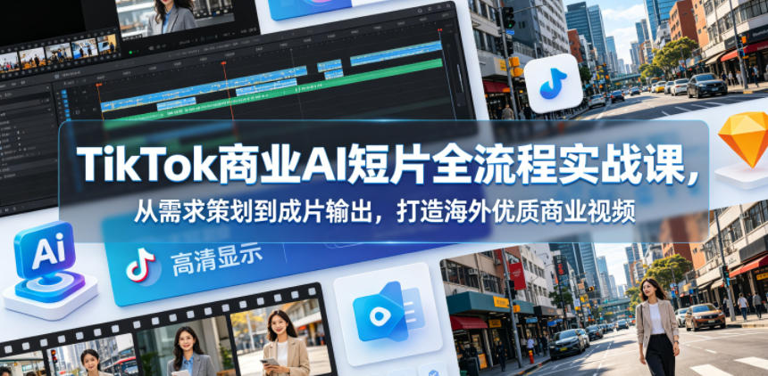 TikTok商业AI短片全流程实战课，从需求策划到成片输出，打造海外优质商业视频采购|汽车产业|汽车配件|机加工企业家交流社群中心