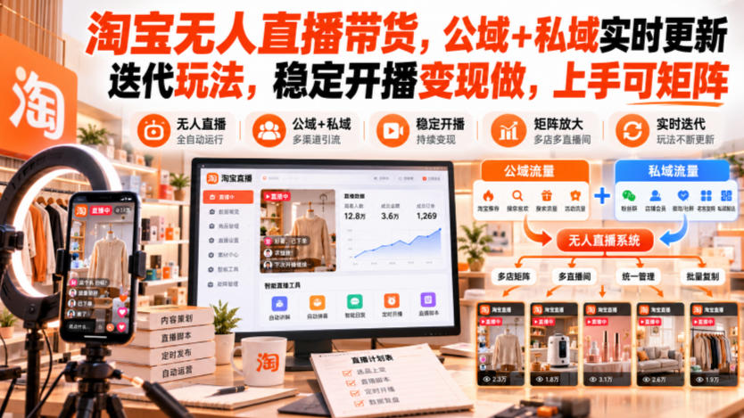 淘宝无人直播带货，公域+私域实时更新迭代玩法，稳定开播变现做，上手可矩阵【揭秘】采购|汽车产业|汽车配件|机加工企业家交流社群中心