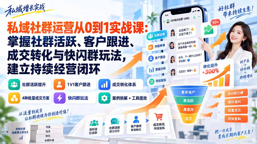 私域社群运营从0到1实战课:掌握社群活跃、客户跟进、成交转化与快闪群玩法,建立持续经营闭环采购|汽车产业|汽车配件|机加工企业家交流社群中心