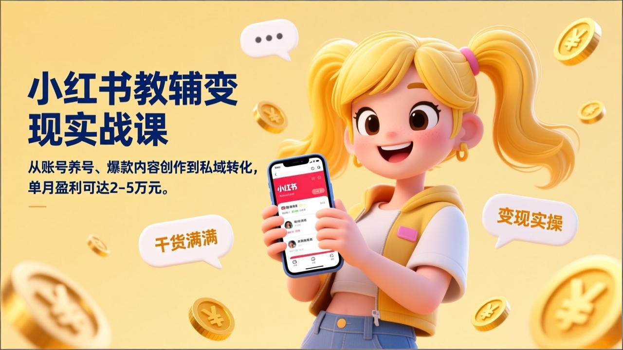 小红书教辅变现实战课，从账号养号、爆款内容创作到私域转化，单月盈利可达2-5万元采购|汽车产业|汽车配件|机加工蚂蚁智酷企业交流社群中心