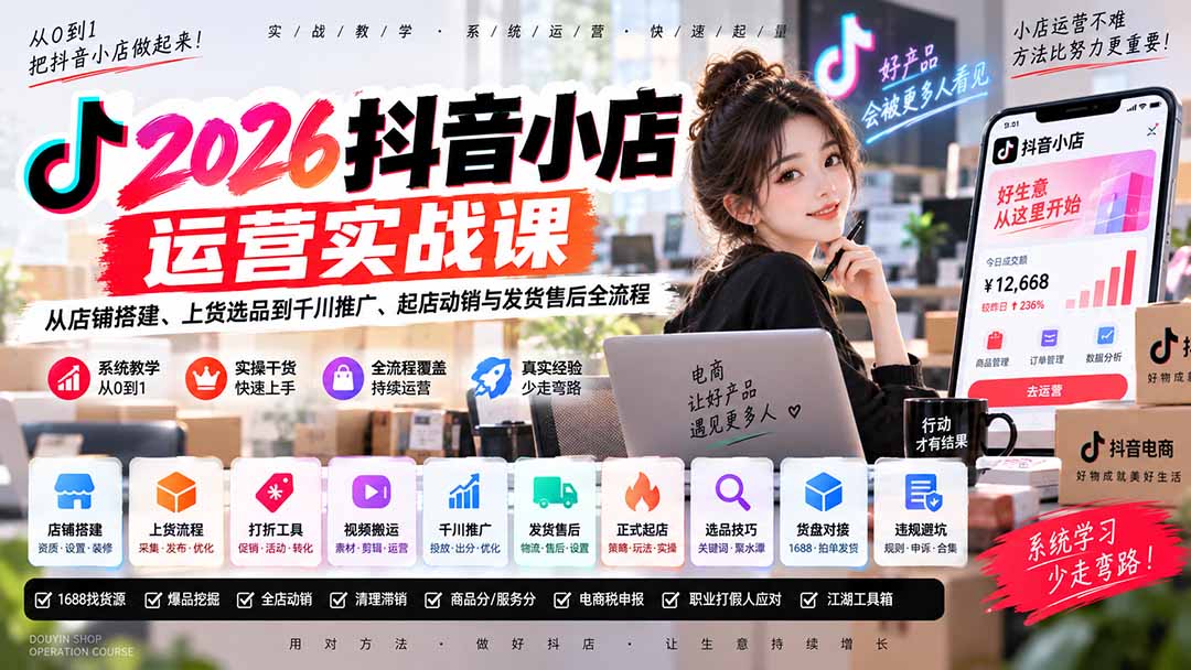 2026抖音小店运营实战课|从店铺搭建、上货选品到千川推广、起店动销与发货售后全流程采购|汽车产业|汽车配件|机加工企业家交流社群中心