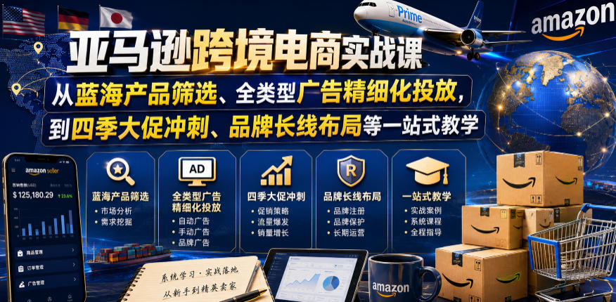 亚马逊跨境电商实战课,从蓝海产品筛选、全类型广告精细化投放,到四季大促冲刺、品牌长线布局等一站式教学(更新8月)采购|汽车产业|汽车配件|机加工企业家交流社群中心