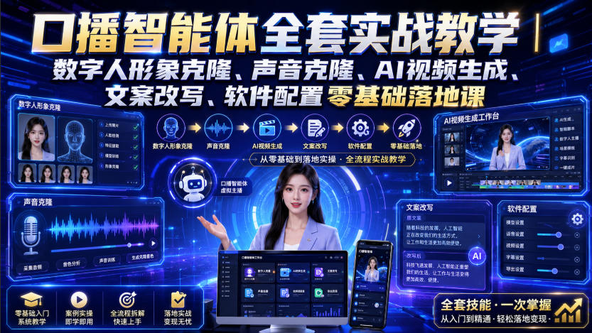 口播智能体全套实战教学|数字人形象克隆、声音克隆、AI视频生成、文案改写、软件配置零基础落地课采购|汽车产业|汽车配件|机加工企业家交流社群中心