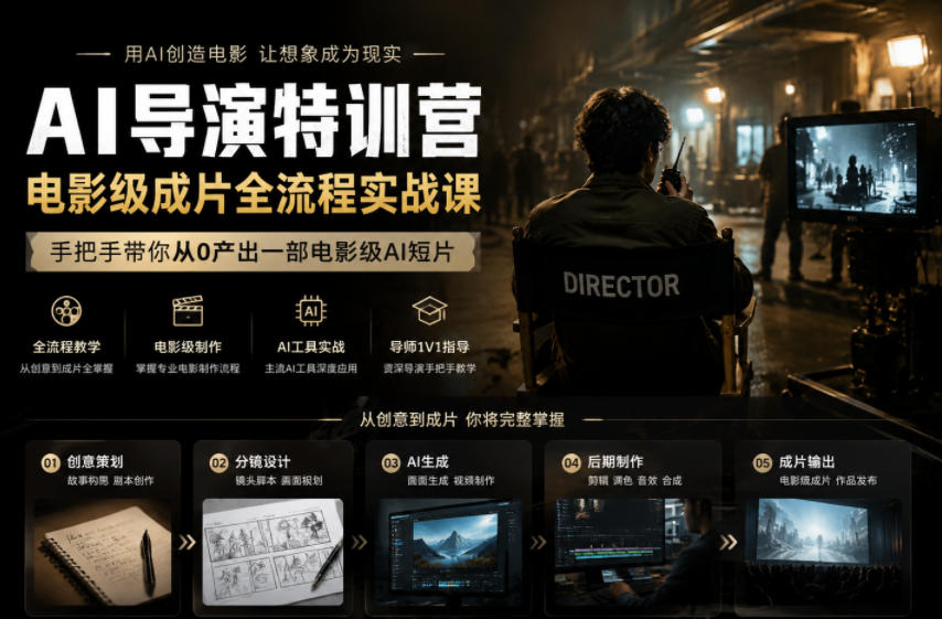 AI导演特训营，电影级成片全流程实战课，手把手带你从0产出一部电影级AI短片采购|汽车产业|汽车配件|机加工企业家交流社群中心