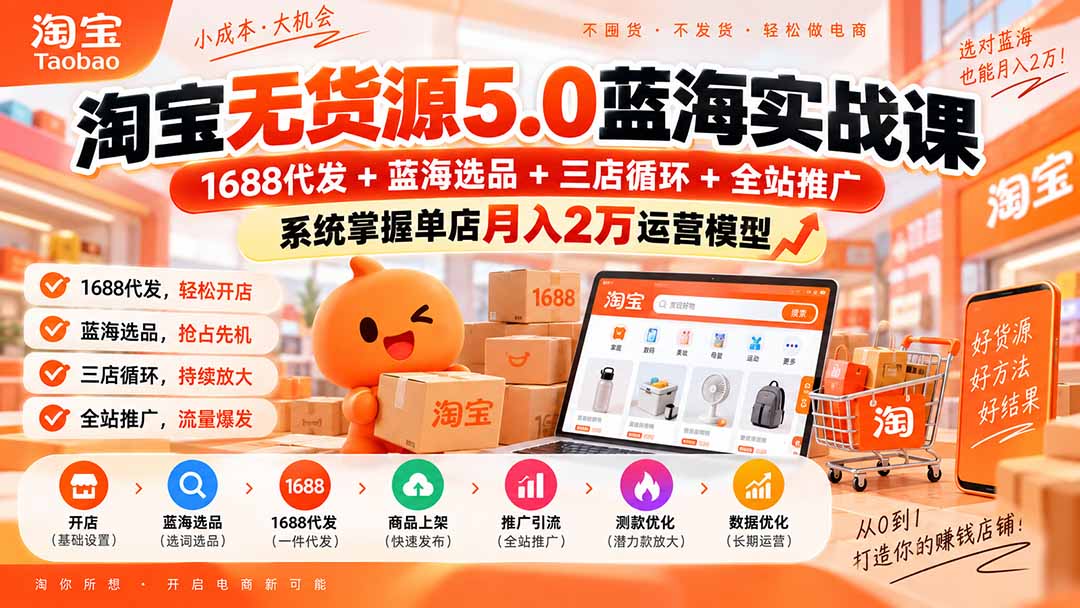 淘宝无货源5.0蓝海实战课-更新0927:1688代发+蓝海选品+三店循环+全站推广,系统掌握单店月入2万运营模型采购|汽车产业|汽车配件|机加工企业家交流社群中心