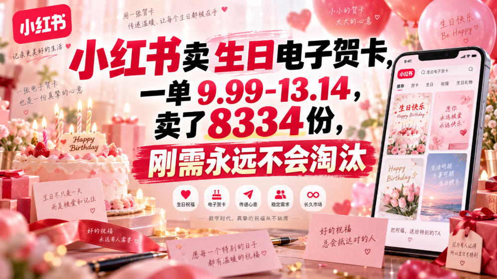 小红书卖生日电子贺卡，一单9.99-13.14，卖了8334份，刚需永远不会淘汰采购|汽车产业|汽车配件|机加工企业家交流社群中心
