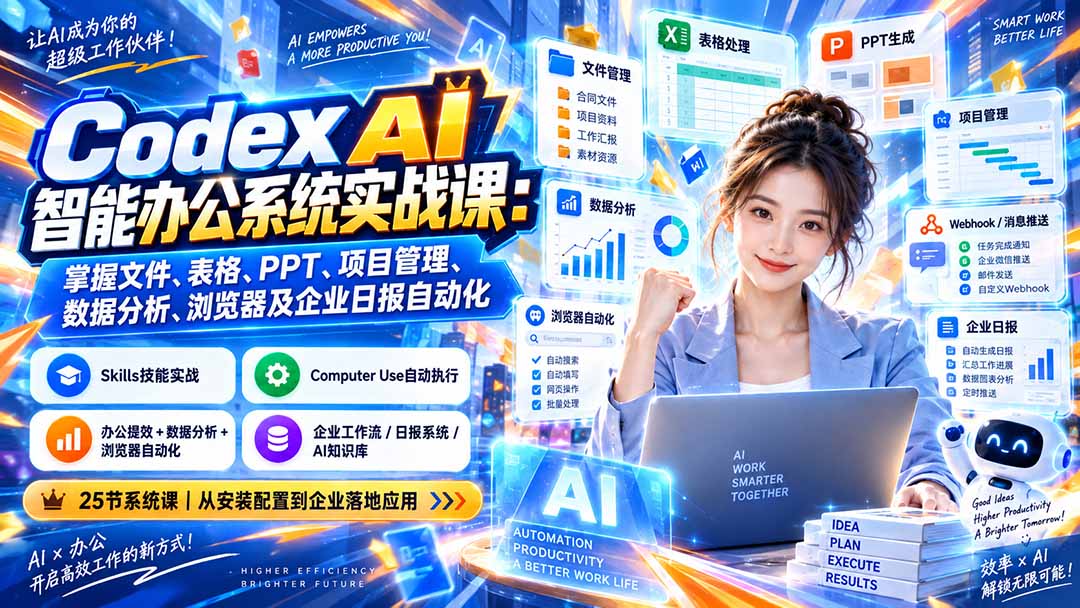 Codex AI智能办公系统实战课：掌握文件、表格、PPT、项目管理、数据分析、浏览器及企业日报自动化采购|汽车产业|汽车配件|机加工企业家交流社群中心