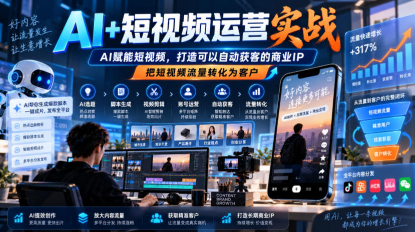 AI+短视频运营实战，AI赋能短视频，打造可以自动获客的商业IP，把短视频流量转化为客户采购|汽车产业|汽车配件|机加工企业家交流社群中心