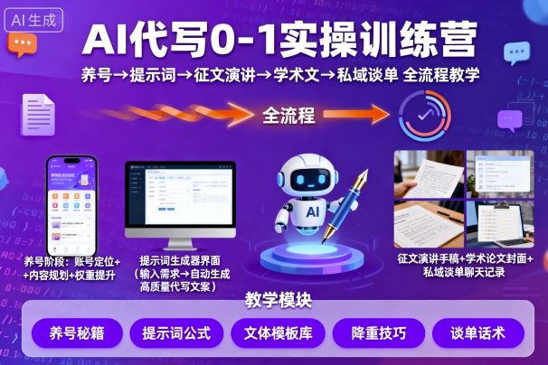 AI代写0-1实操训练营,从养号、提示词、征文演讲、学术文,到私域谈单的全流程教学采购|汽车产业|汽车配件|机加工蚂蚁智酷企业交流社群中心