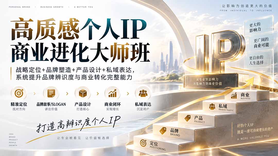 高质感个人IP商业进化大师班：战略定位+品牌塑造+产品设计+私域表达，系统提升品牌辨识度与商业转化完整能力采购|汽车产业|汽车配件|机加工企业家交流社群中心