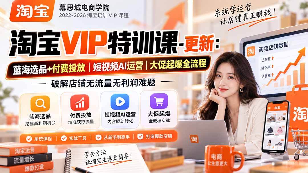 淘宝VIP特训课-更新0917：蓝海选品+付费投放｜短视频AI运营｜大促起爆全流程，破解店铺无流量无利润难题采购|汽车产业|汽车配件|机加工企业家交流社群中心