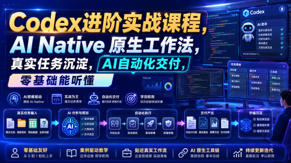 Codex进阶实战课|AI Native原生工作法,22节真实任务落地,从配置到AI自动化交付全链路教程采购|汽车产业|汽车配件|机加工企业家交流社群中心