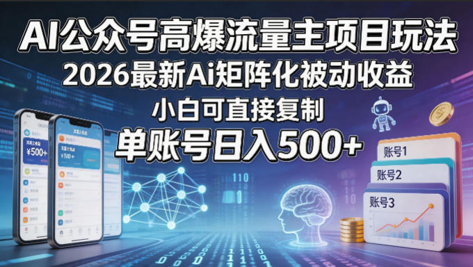 AI公众号高爆流量主项目玩法，2026最新Ai矩阵化被动收益，小白可直接复制，单账号日入500+采购|汽车产业|汽车配件|机加工企业家交流社群中心