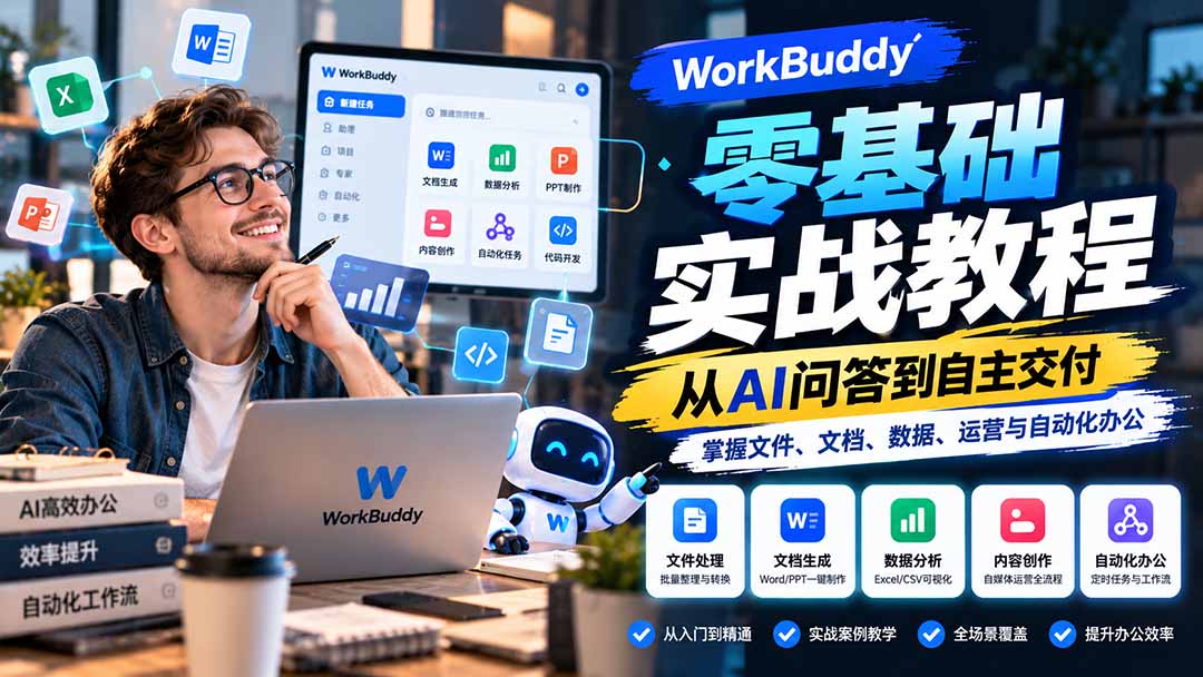 WorkBuddy零基础实战教程：从AI问答到自主交付，掌握文件、文档、数据、运营与自动化办公采购|汽车产业|汽车配件|机加工企业家交流社群中心