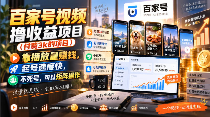百家号视频撸收益项目(付费3k的项目)，靠播放量賺钱，起号速度快，不死号，可以矩阵操作采购|汽车产业|汽车配件|机加工企业家交流社群中心
