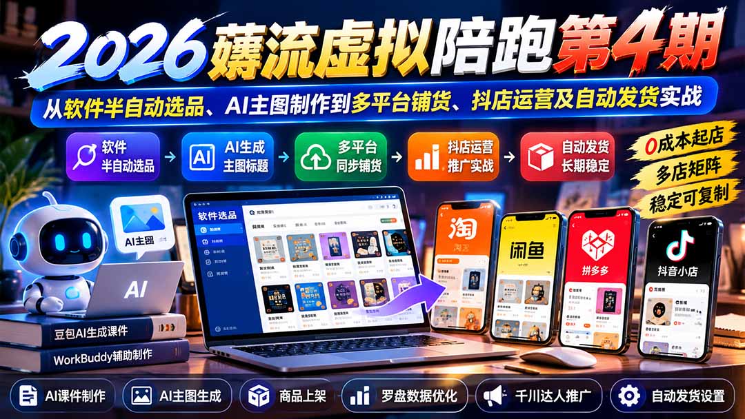 2026薅流虚拟陪跑第4期:从软件半自动选品、AI主图制作到多平台铺货、抖店运营及自动发货实战采购|汽车产业|汽车配件|机加工企业家交流社群中心